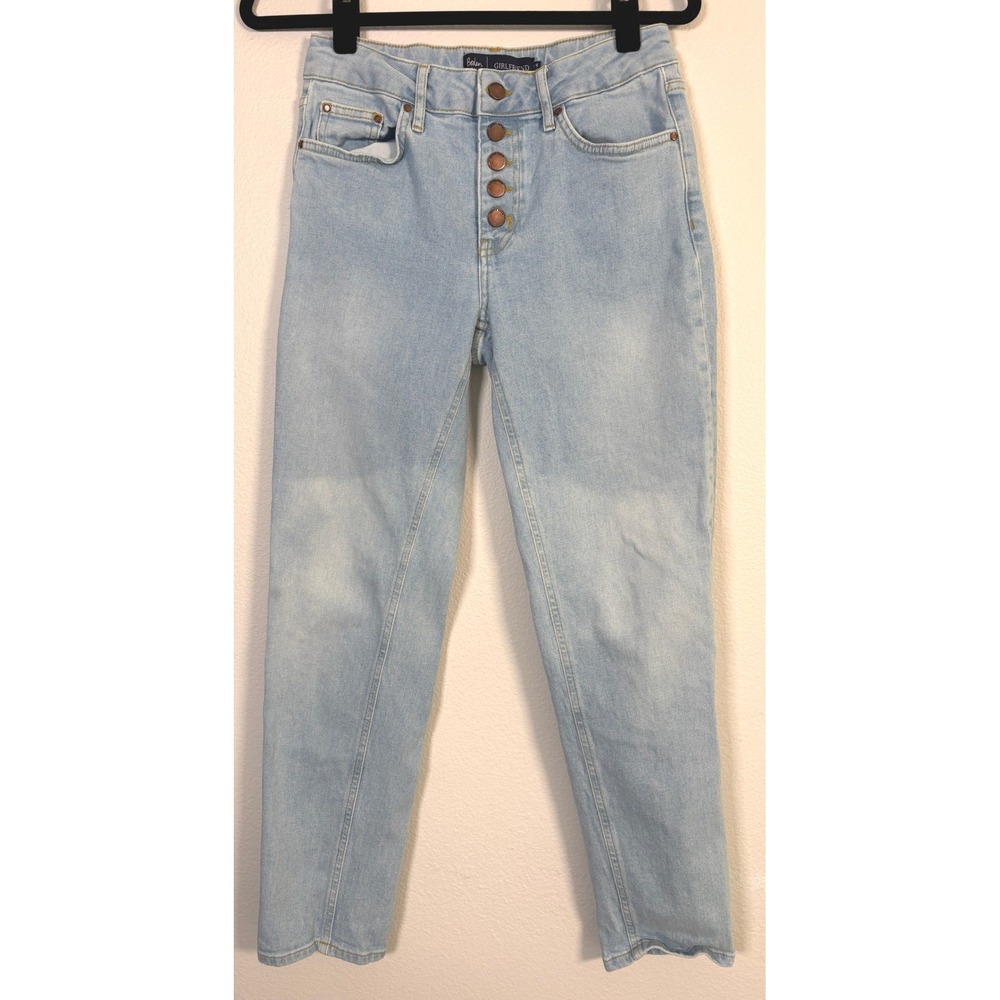 Boden Girlfriend Jeans Light Wash High Rise Button Fly Straight Leg Denim US 4R